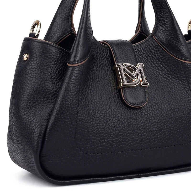 Da Milano Black Small Wax Leather Satchel - Black for Women | Best Price UAE